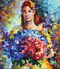Leonid Afremov Lady With Flowers - Commissioned Painting