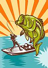 Collection 10 Largemouth Bass Fish and Fly Fisherman