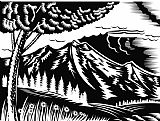 Collection 10 Mountain scene woodcut