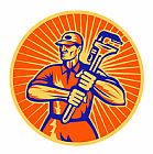 Collection 10 Plumber wielding holding monkey wrench retro