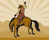 Cowboys Prints - Rodeo Cowboy Bucking Bronco by Collection 10