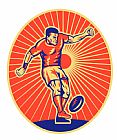 Collection 10 Rugby Player Kicking Ball Woodcut