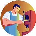 Collection 10 Trade Factory Worker Working With Drill Press