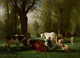 Constant-Emile Troyon Landscape With Cattle And Sheep painting