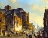 Floating Market Prints - Figures on a Market Square in a Dutch Town by Cornelis Springer