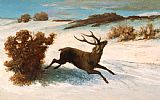 Courbet, Gustave Deer Running in The Snow painting