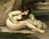 Courbet, Gustave Nude Woman with a Dog painting
