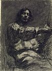 Portrait of a Young Man with Open Collar Paintings and Prints - Young Man Sitting, Study. Self Portrait Known As at The Easel by Courbet, Gustave