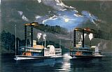 Currier and Ives A Midnight Race on the Mississippi