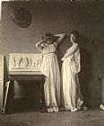 Classical Prints - Two Female Models in Classical Costume with Eakins' Sculpture Arcadia by Eadweard J. Muybridge
