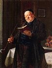 Eduard Gaertner Paintings - A Clergyman Smoking by Eduard Grutzner