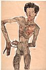Egon Schiele Nude Self Portrait, Grimacing painting