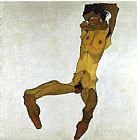 Males Nudes in a Seated Tug-of-war Prints - Seated Male Nude (self Portrait) by Egon Schiele
