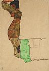 Reclining Nude Prints - Reclining Male Nude With Green Cloth by Egon Schiele
