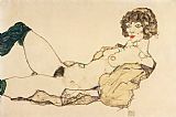 Reclining Nude Prints - Reclining Nude in Green Stockings by Egon Schiele