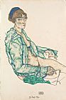 Egon Schiele Sitting Semi Nude with Blue Hairband painting