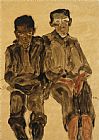 Egon Schiele Two Seated Boys painting