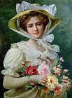 Emile Vernon Elegant lady with a bouquet of roses