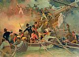 School Prints - The English navy conquering a French ship near the Cape Camaro by English School