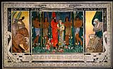 Triptych Paintings - An Allegorical Wedding Sketch for a Carpet Dedicated to Mr. And Mrs. David Wolffsohn Triptych by Ephraim Moses Lilien