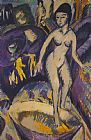 Ludwig Paintings - Female Nude With Hot Tub by Ernst Ludwig Kirchner