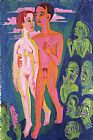 Ludwig Paintings - A Couple In Front Of A Crowd by Ernst Ludwig Kirchner