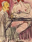 Ludwig Paintings - Female Nude And Man Sitting At A Table by Ernst Ludwig Kirchner