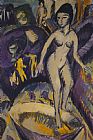Ludwig Paintings - Female Nude With Hot Tub by Ernst Ludwig Kirchner