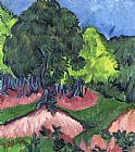 Ludwig Paintings - Landscape With Chestnut Tree by Ernst Ludwig Kirchner