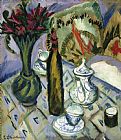 Ludwig Paintings - Teapot Bottle And Red Flowers by Ernst Ludwig Kirchner