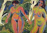 Ludwig Paintings - Two Nude Women In A Wood by Ernst Ludwig Kirchner