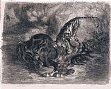 Delacroix Prints - Cheval Sauvage Terrasse Par Un Tigre (wild Horse Felled by a Tiger) by Eugene Delacroix