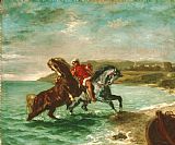Delacroix Prints - Horses Coming Out of The Sea by Eugene Delacroix
