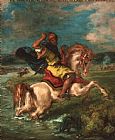 Delacroix Prints - Moroccan Horseman Crossing a Ford by Eugene Delacroix