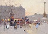 Column Paintings - Figures in the Place de la Bastille by Eugene Galien-Laloue