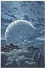 Surreal Prints - Surreal Image of The Moon Over Le Champ De Mars in Paris by Eugene Grasset