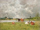 Eugene Louis Boudin Cows in a Field under a Stormy Sky