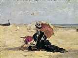 Eugene Louis Boudin Woman with a Parasol on the Beach