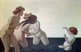 Three Women and a Young Girl Playing in the Water by Felix Edouard Vallotton