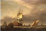 Seascapes Prints - A Seascape with Men of War And Small Craft by Francis Holman