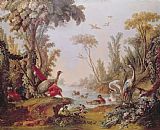 Francois Boucher Lake with geese storks parrots and herons painting
