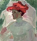 Frank Duveneck Woman with Red Hat and Parasol