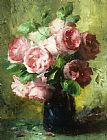 Vase Prints - Pink Roses In A Vase by Frans Mortelmans
