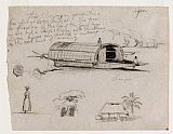Frederic Edwin Church Sketches From Colombia River Craft (champan), a Woman, Group of Trees, a House
