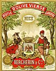 Oil Paintings - Label For Vercherin Extra Virgin Olive Oil by French School