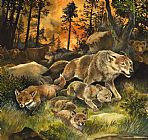 Animals Prints - Animals United in Terror as They Flee from a Forest Fire by G W Backhouse