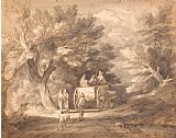Walking The Plank Prints - Wooded Landscape with Country Cart And Figures Walking Down a Lane by Gainsborough, Thomas