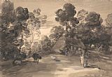 Gainsborough, Thomas Wooded Landscape with Figures, Cottage And Cow painting