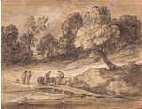 Gainsborough, Thomas Wooded Landscape with Figures on Horseback Crossing a Bridge painting