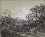 Gainsborough, Thomas Wooded Landscape with Herdsmen And Cattle, Buildings on a Hill, And Rustic Lovers painting